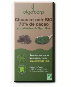Chocolat noir BIO 70% de cacao aux paillettes de spiruline